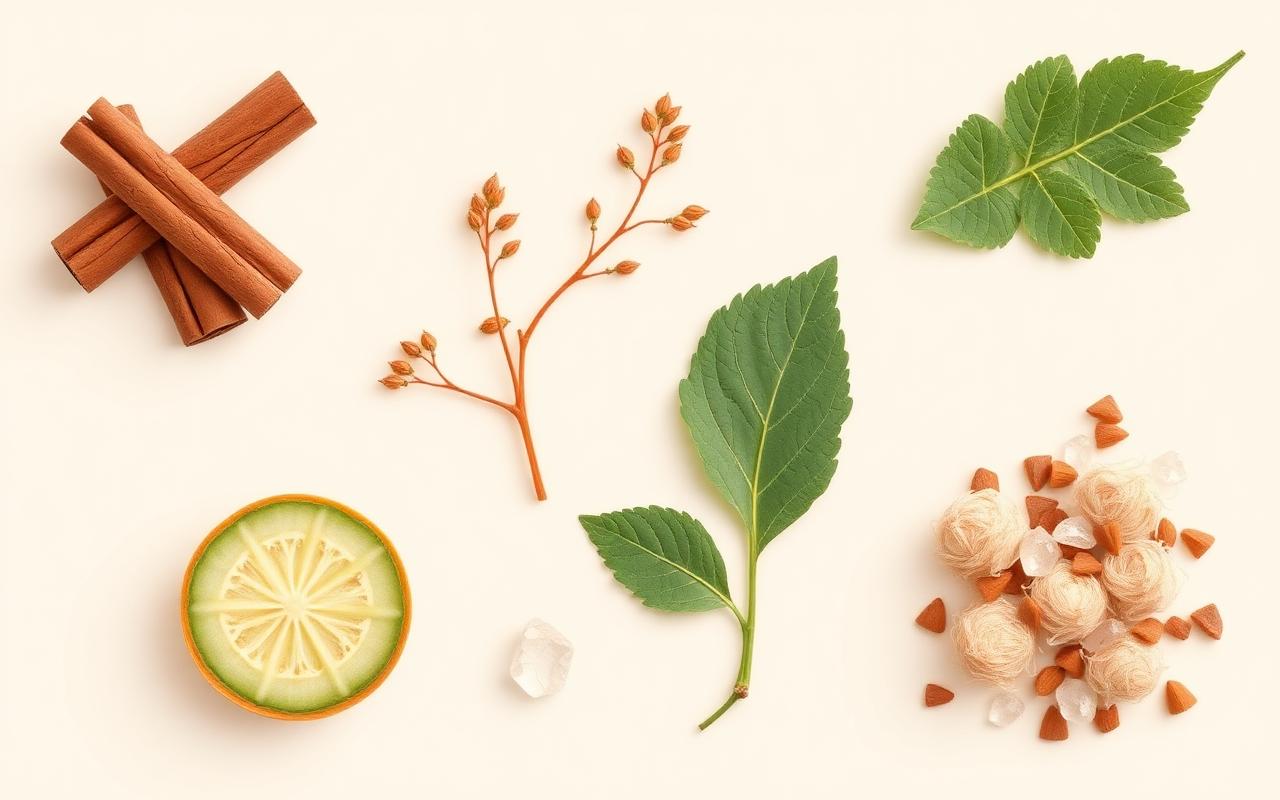 Natural ingredients used in GlycoAid: cinnamon, berberine, bitter melon, gymnema and chromium